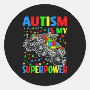 Pegatina Redonda Autismo Mi Camión Monstruo Superpoderoso Niños Chi