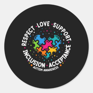 Pegatina Redonda Autismo Mujeres Hombres Respetan El Amor Apoyan El