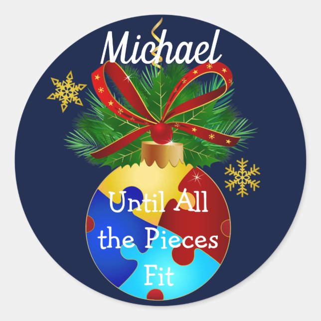 Pegatina Redonda Autismo Navidades Bauble (Anverso)