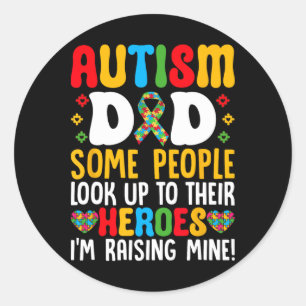 Pegatina Redonda Autismo Papá Algunas Personas Miran Hacia Sus Héro