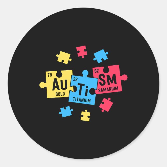 Pegatina Redonda Autismo Para Profesores SPED Elementos Periódicos  (Anverso)