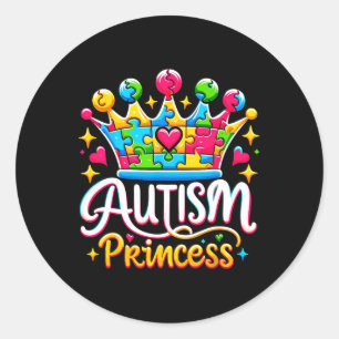 Pegatina Redonda Autismo Princesa Autismo Conciencia Reina Chica