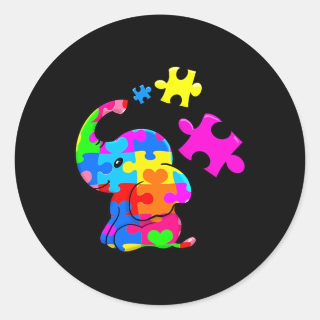 Pegatina Redonda Autismo puro Elefante Autismo Conciencia autista (Anverso)