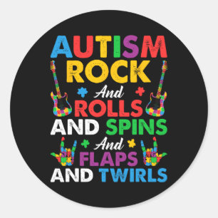 Pegatina Redonda Autismo Rock Roll Spin Twirls Guitarra Rompecabeza
