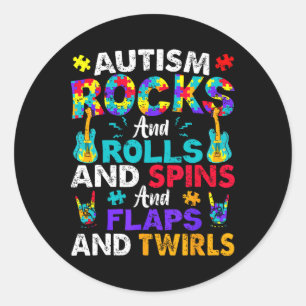 Pegatina Redonda Autismo Rocks And Rolls Divertido Mes de Concienti