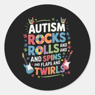 Pegatina Redonda Autismo Rocks Rolls Spins Incierte Niños