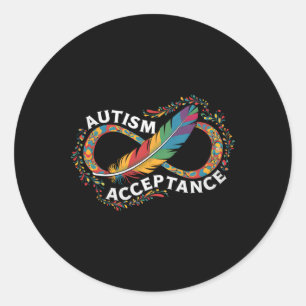 Pegatina Redonda Autismo Rojo en lugar de Infinito Símbolo Aceptaci