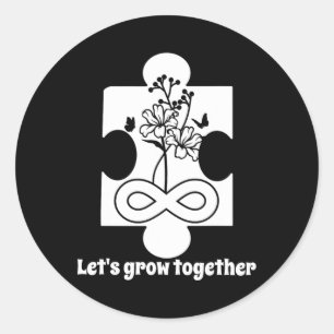 Pegatina Redonda Autismo Rompecabezas florales Pieza Educación espe