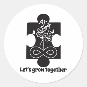 Pegatina Redonda Autismo Rompecabezas florales Pieza Educación espe