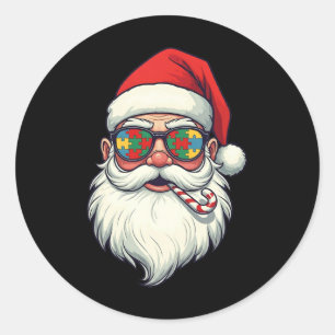 Pegatina Redonda Autismo Santa Claus Candy Cane Navidades Mujeres H