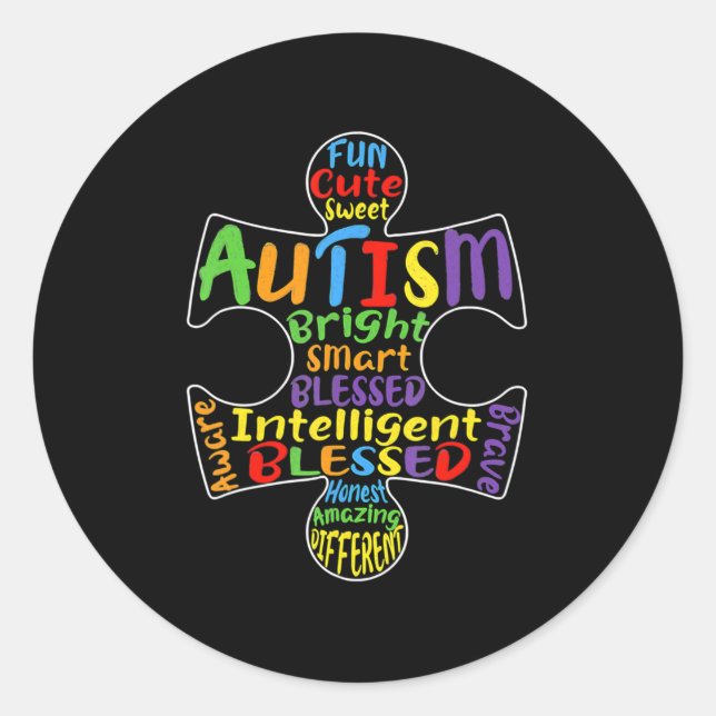 Pegatina Redonda Autismo Sensibilización Corazón Bienaventurados Ho (Anverso)