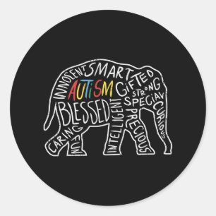 Pegatina Redonda Autismo Sensibilización Elefante Palabras Regalo d