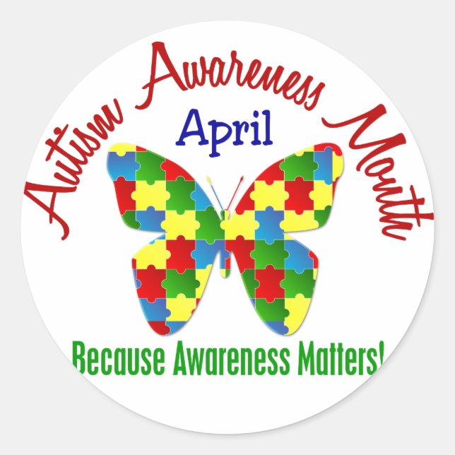 Pegatina Redonda AUTISMO SENSIBILIZACIÓN MES APRIL Puzzle Butterfly (Anverso)