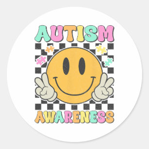 Pegatina Redonda Autismo Sensibilización Niños Hombres Mujeres Sonr