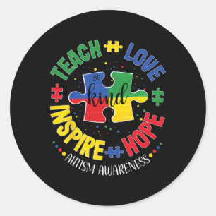 Pegatina Redonda Autismo Sensibilización Profesor Enseña Esperanza 