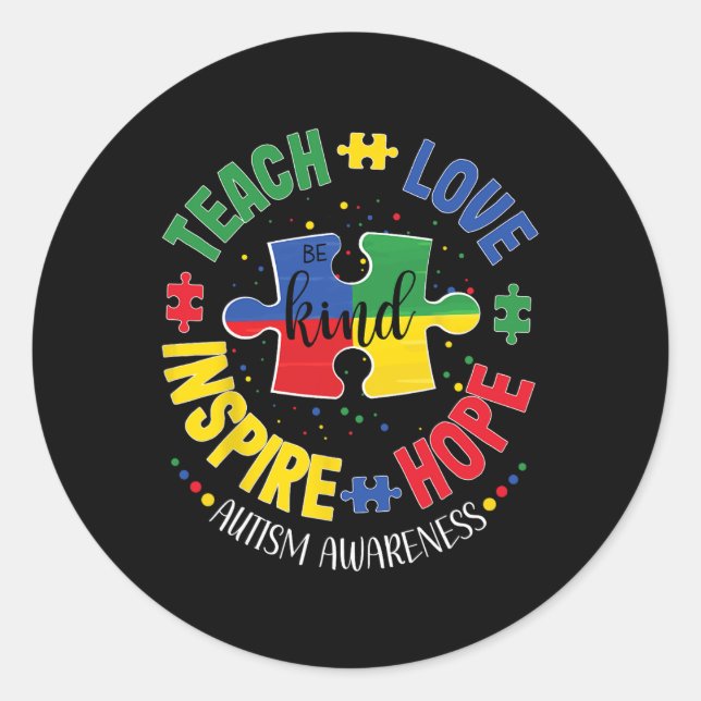 Pegatina Redonda Autismo Sensibilización Profesor Enseña Esperanza  (Anverso)