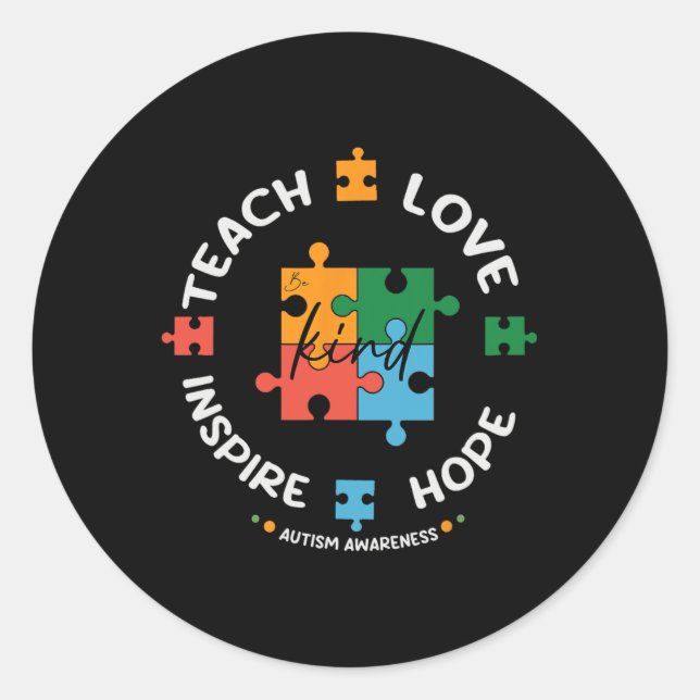 Pegatina Redonda Autismo Sensibilización Profesor Enseña Esperanza  (Anverso)