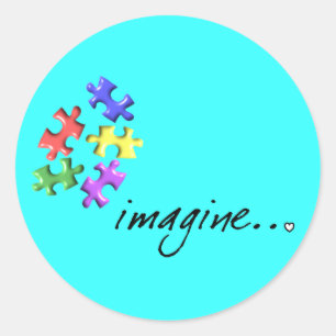 Pegatina Redonda Autismo Soporte Regalos Diseño "Imagine"