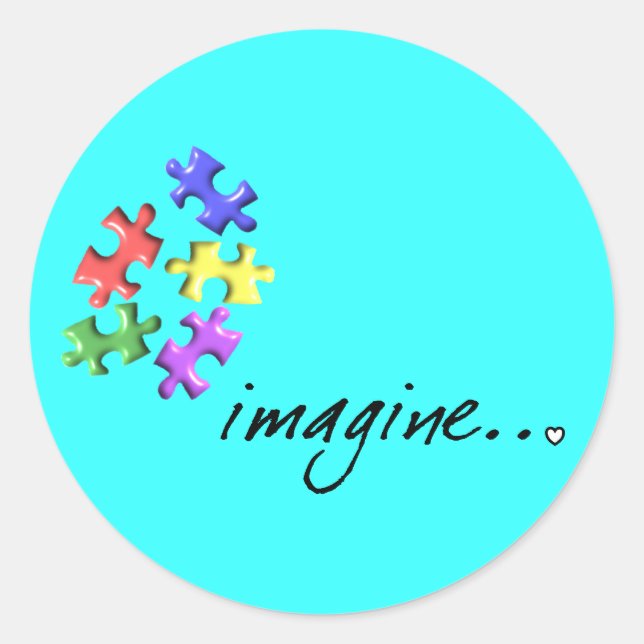 Pegatina Redonda Autismo Soporte Regalos Diseño "Imagine" (Anverso)