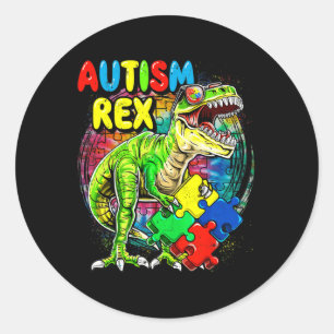 Pegatina Redonda Autismo T-rex Dinosautismo Autismo Día de Concienc