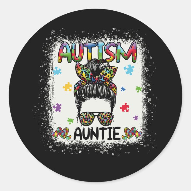 Pegatina Redonda Autismo tía desordenada broma de autismo concienti (Anverso)