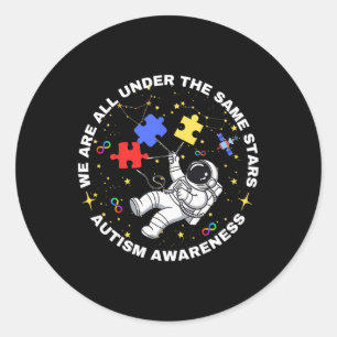 Pegatina Redonda Autismo Todos Estamos Bajo Las Mismas Estrellas Es