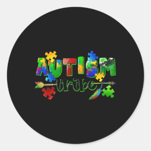 Pegatina Redonda Autismo Tribe Rompecabezas Corazón Mundo Autismo C