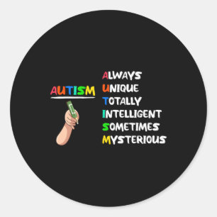 Pegatina Redonda Autismo Único Totalmente Inteligente A Veces Myste