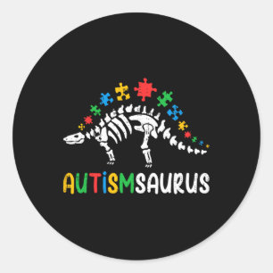 Pegatina Redonda Autismsaurus Dinosaur Boys Niños Pequeños Autismo 