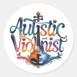 Pegatina Redonda Autistic and violinist