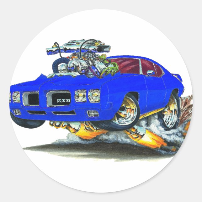 Pegatina Redonda Auto azul GTO 1970 (Anverso)