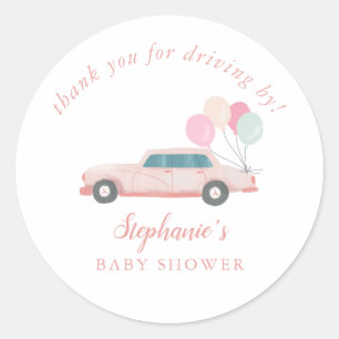 Pegatina Redonda Auto Azul Vintage De Baby Shower
