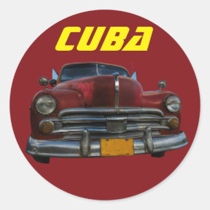 Pegatina Redonda Auto clásico americano en Cuba
