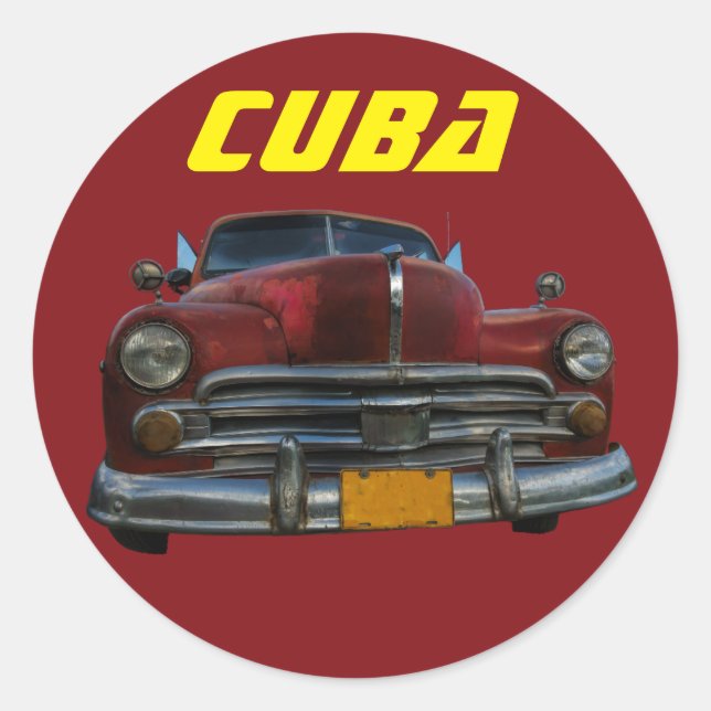 Pegatina Redonda Auto clásico americano en Cuba (Anverso)