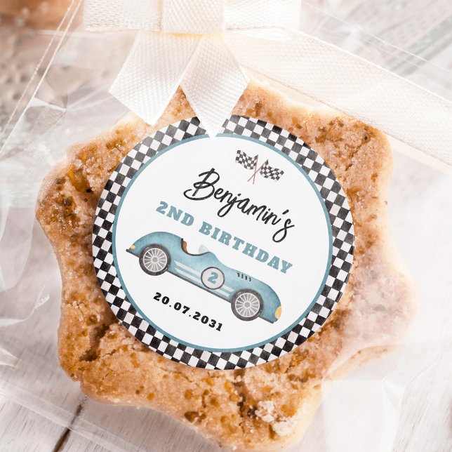 Pegatina Redonda Auto de la carrera azul Retro Dos niño rápido Segu (Subido por el creador)