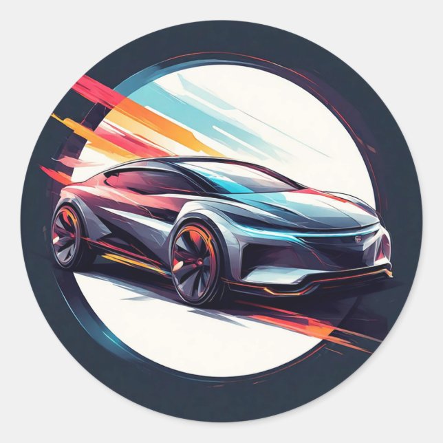 Pegatina Redonda Auto deportivo futurista (Anverso)