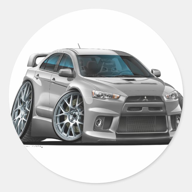 Pegatina Redonda Auto plateado Mitsubishi (Anverso)