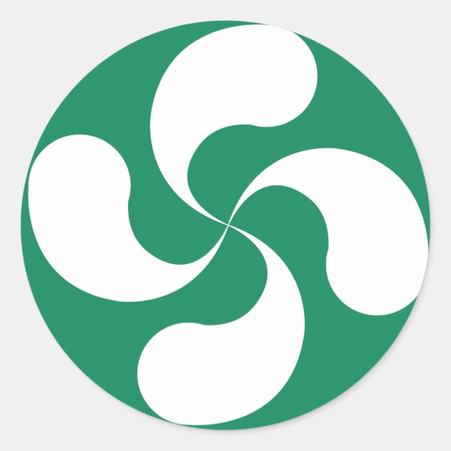 Pegatina Redonda Autoadhesivo Cruz Vasca Blanca Verde “Lauburu " (Anverso)