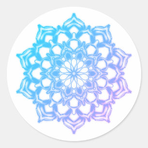Pegatina Redonda Autoadhesivo Mandala Flor Azul