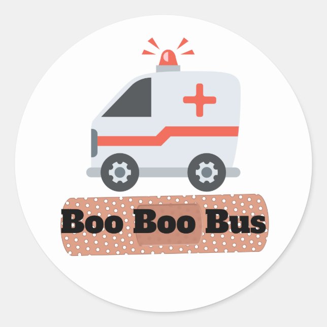 Pegatina Redonda Autobús de boo de ambulancia, humor de EMS (Anverso)