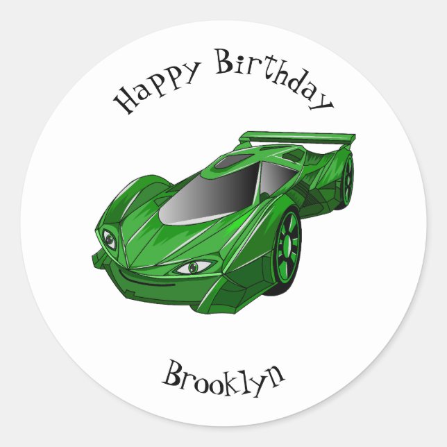 Pegatina Redonda Autobús deportivo verde con ilustracion aéreo (Anverso)