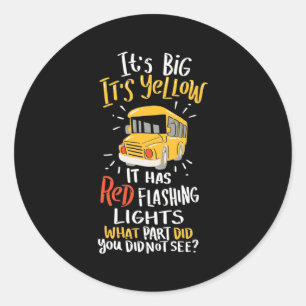 Pegatina Redonda Autobús escolar es grande y amarillo