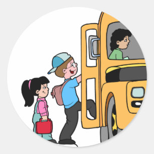 Pegatina Redonda Autobús escolar para niños