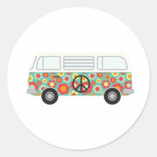 Pegatina Redonda Autobús Hippie