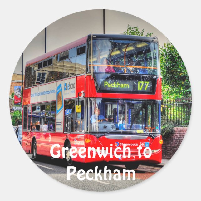 Pegatina Redonda Autobús Red London de doble decker - Inglaterra, R (Anverso)