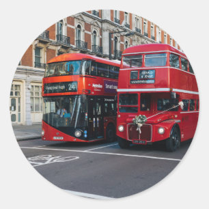 Pegatina Redonda Autobuses Red Double Decker