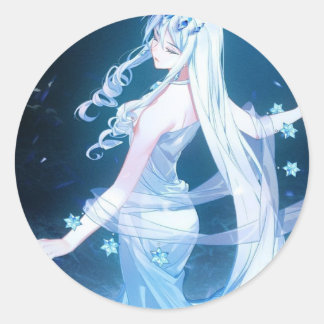 Pegatina Redonda Autocollant belle fille robe bleu