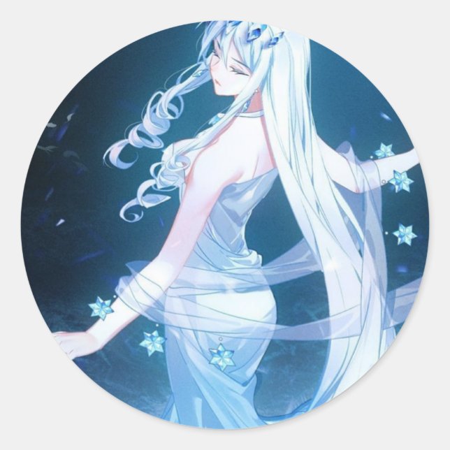 Pegatina Redonda Autocollant belle fille robe bleu (Anverso)