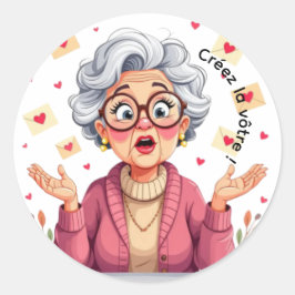 Pegatina Redonda Autocollant femme âgée heureuse recevant des lettr