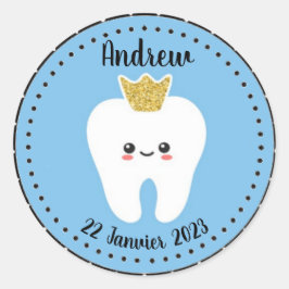 Pegatina Redonda Autocollant personnalisé Première Dent Bébé Garçon
